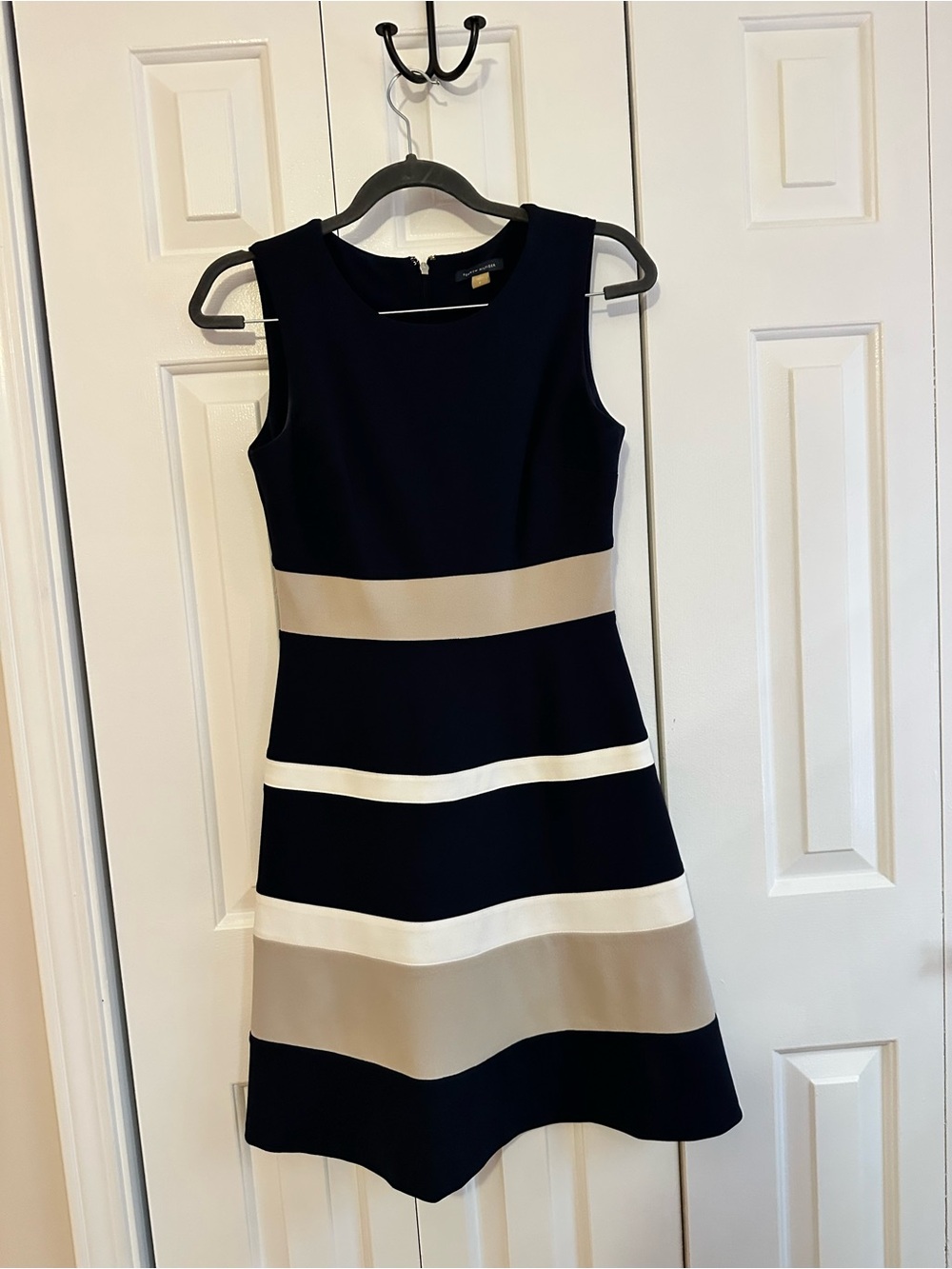 Tommy Hilfiger Navy Dress with Cream and Tan Stripes